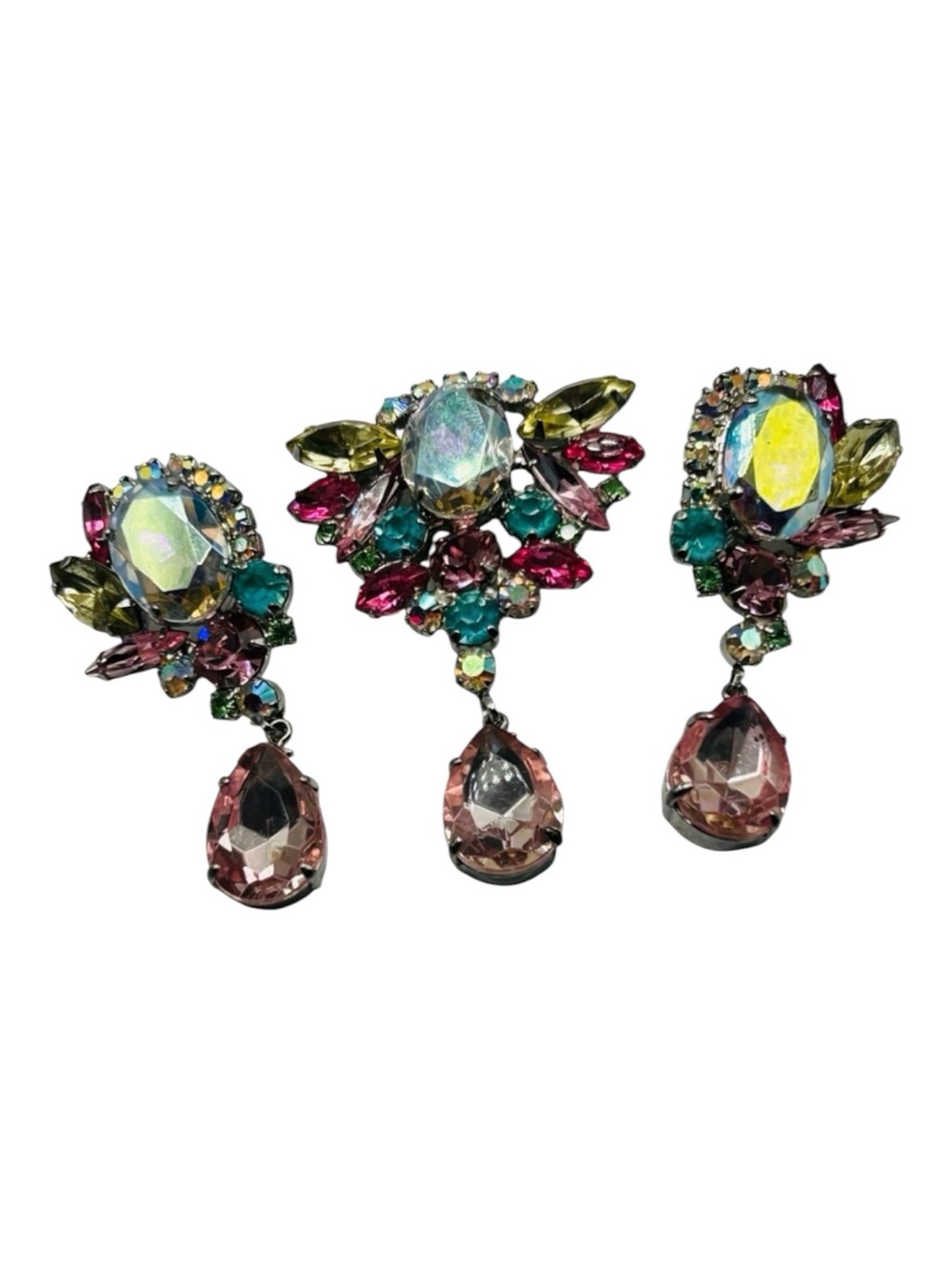 Verified D&E Juliana Pastel Rhinestone Brooch and Drop Earrings